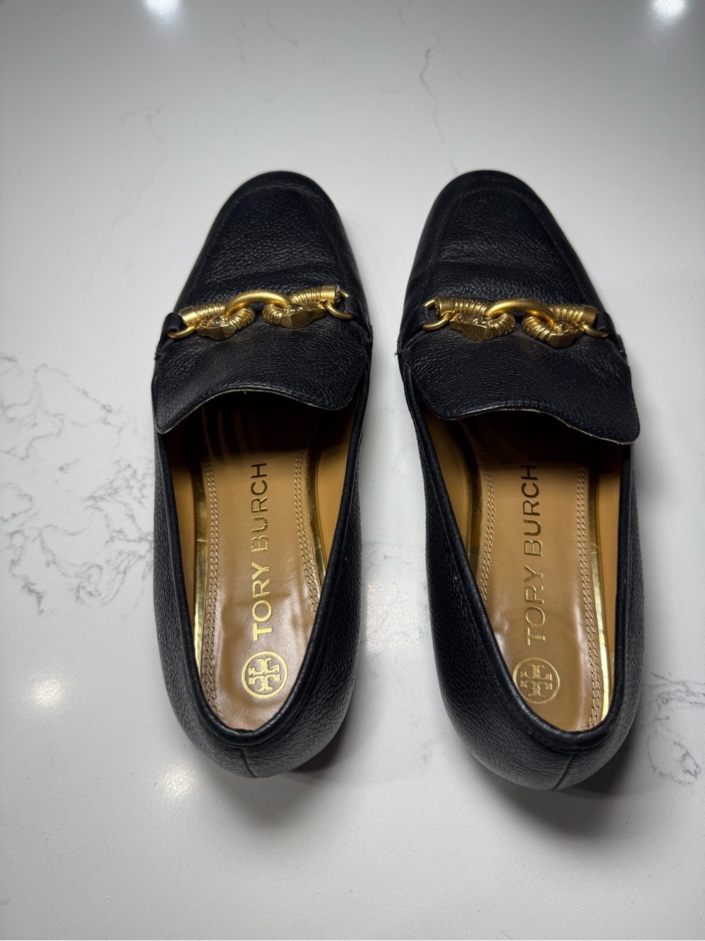 Tory Burch Black Leather Chain-Trim Loafers - Picture 3 of 12